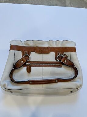 Coach Cream Leather Shoulder Bag with Brown Trim